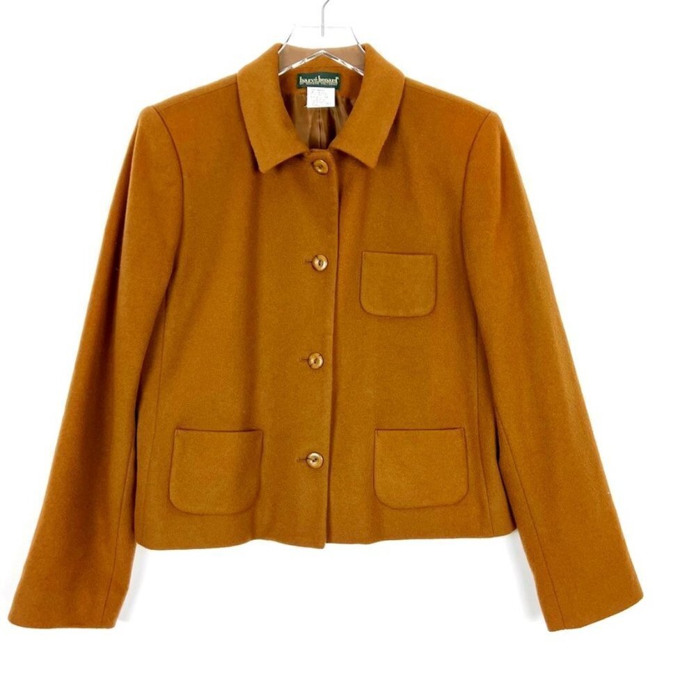 Harve Benard Cropped Jacket Womens 10 Caramel Wool Cashmere Blend Classic Blazer